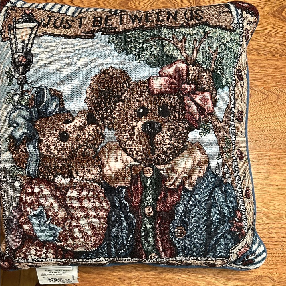 Boyds Bears Tapestry Pillow with Blue and Brown Bears